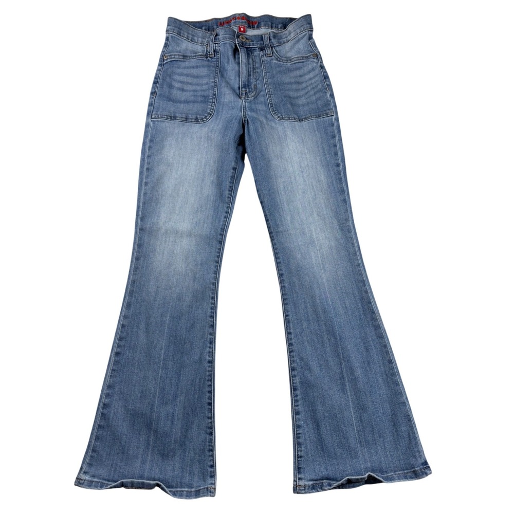 Lucky Brand Stevie High Rise Flare Jeans Medium Wash Size 6 28 Patch Pockets